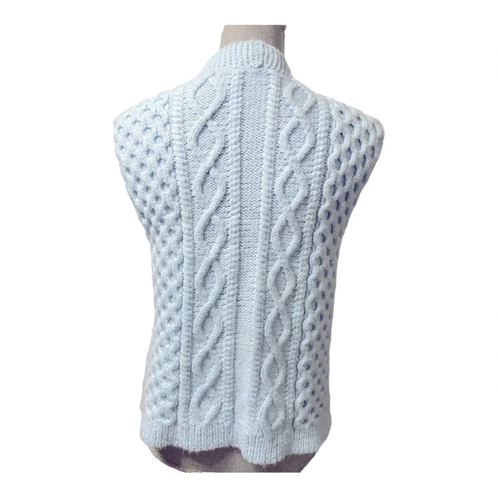 Baby Blue Chunky Hand Knit Vest 1970s Size Small